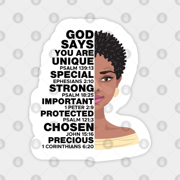 God Says you are Unique, Natural hair, Black girl, Black woman Magnet by UrbanLifeApparel