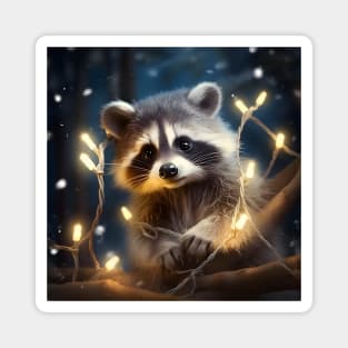 Raccoon Christmas lights Magnet