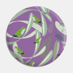 Parrots in purple Pin