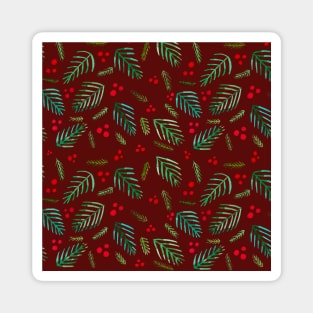 Christmas tree branches and berries - red and green Magnet