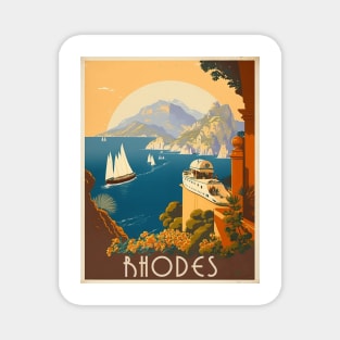 Rhodes Greece Vintage Travel Art Poster Magnet