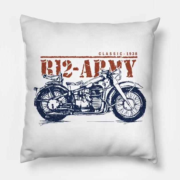 VINTAGE MOTORCYCLE - CLASSIC ARMY Pillow by HelloDisco