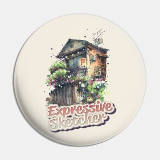 Japanese Flower House Expressive Pin