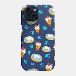 Cat, ice cream and donuts pattern Phone Case