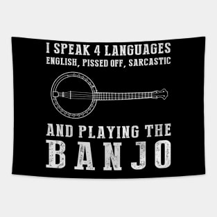 Master of 4 Languages: English, Profanity, Sarcasm, and Banjo! Funny Tee & Hoodie Tapestry