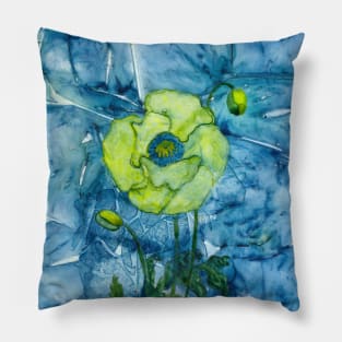 Abstract Wild Green Poppy Pillow