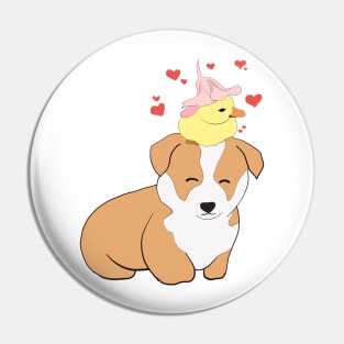 Corgi With Baby Chick Pin