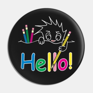 Cute character writes Hello Pin