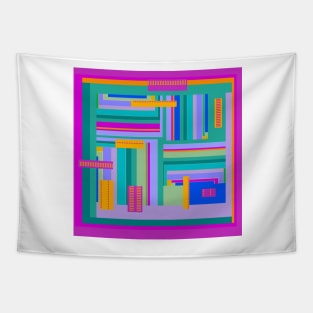 Magenta Corridors graphic design in deep pink orange blue green purple Tapestry