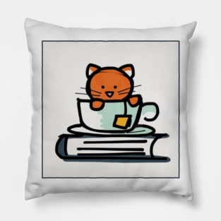 Cats Coffee and Books Pillow