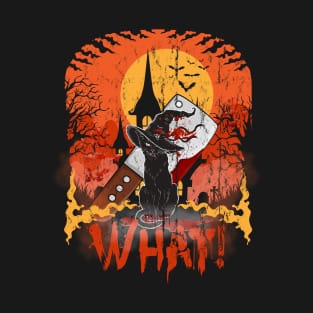 Black Cat With Knife What Halloween T-Shirt