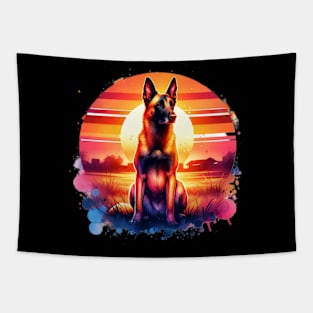 Watercolor Belgian Malinois Sunset Tapestry