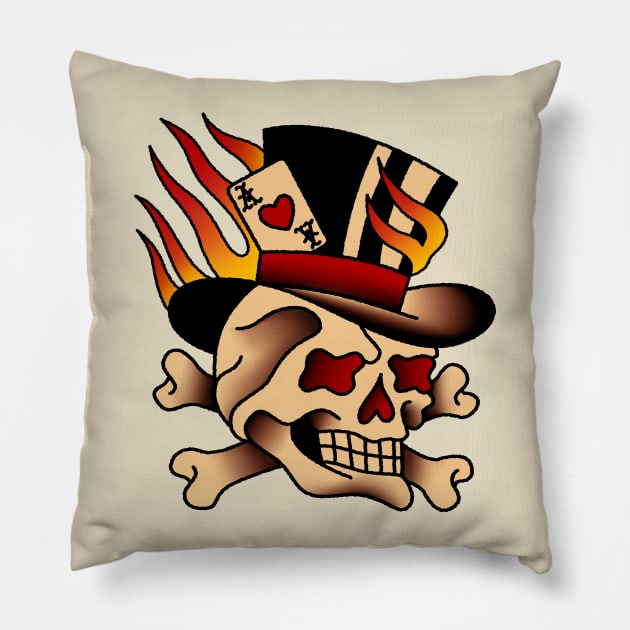 Flaming Top Hat Skull Pillow by OldSalt