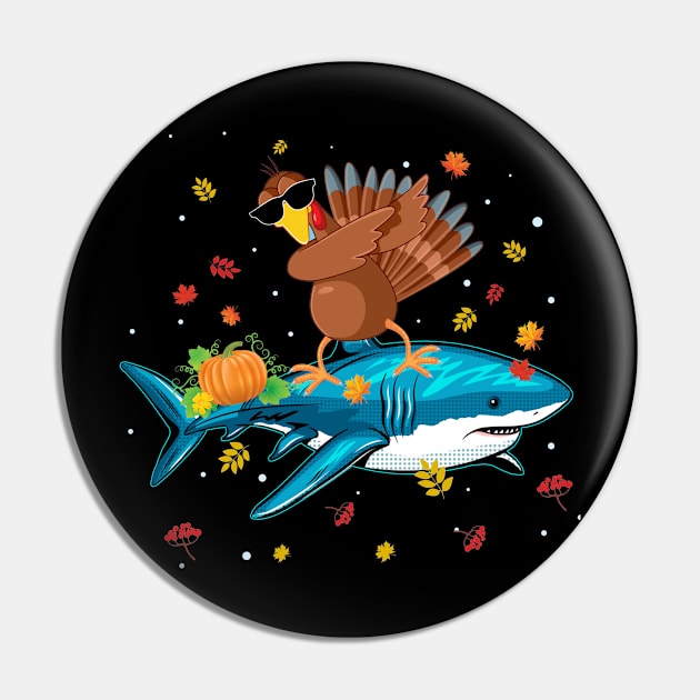 Dabbing Turkey Riding Shark Thanksgiving Christmas Gift Pin by MarrinerAlex