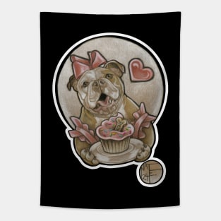 Bulldog Cutie & Cupcake - White Outlined Version Tapestry