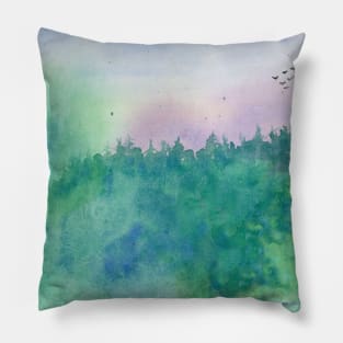 Green Mist Forest. Original Watercolor Painting Fine Art Print Landscape Art Print from Watercolor Painting Original Wall Art Pillow