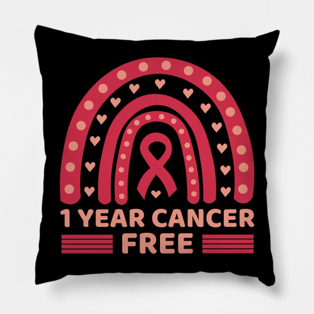 1 Year Cancer Free Cute Pink Breast Cancer Rainbow Pillow by Illustradise