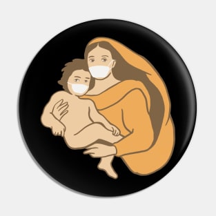 Mary and Jesus in Face Masks - Social Distancing Quarantine Drawing Pin