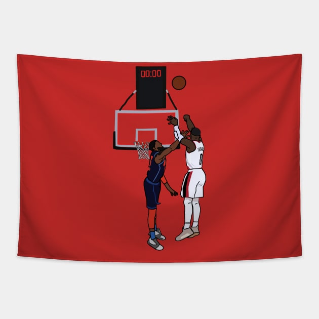 Damian Lillard Game Winner Vs The Thunder - NBA Portland Trailblazers Tapestry by xavierjfong