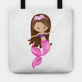 Little Mermaid, Cute Mermaid, Brown Hair, Shells Tote