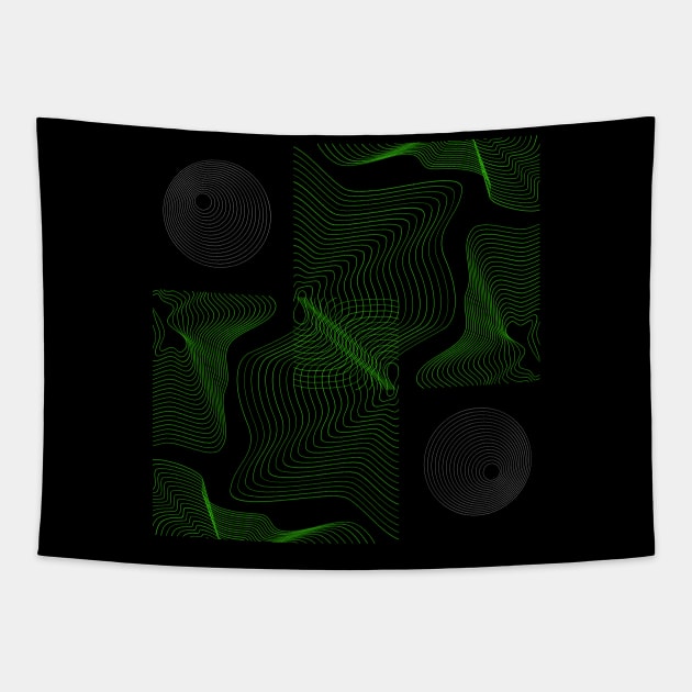 ABSTRACT WAVES LINES CIRCLES HYPNOSIS GREEN Tapestry by Cadaverous