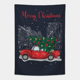 Christmas tree and gifts in a red car! - Happy Christmas and a happy new year! - Available in stickers, clothing, etc Tapestry