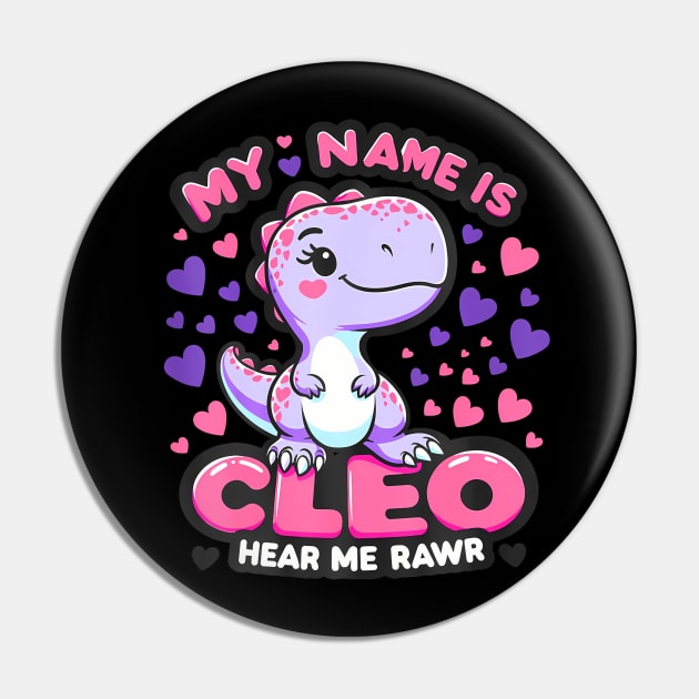 My Name Is Cleo Hear Me Roar TRex Dinosaur Hearts Pin by huldap creative