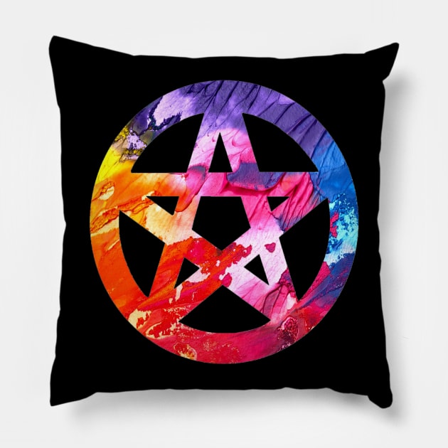 Funky Colorful Pagan Pentacle Pillow by imphavok