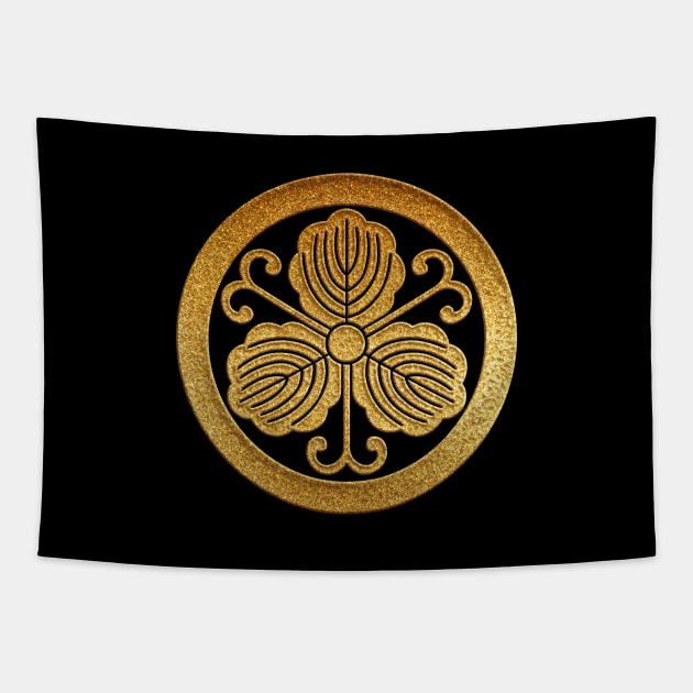 Gold Maruni Tsuru Kashiwa Kamon Tapestry by Takeda_Art