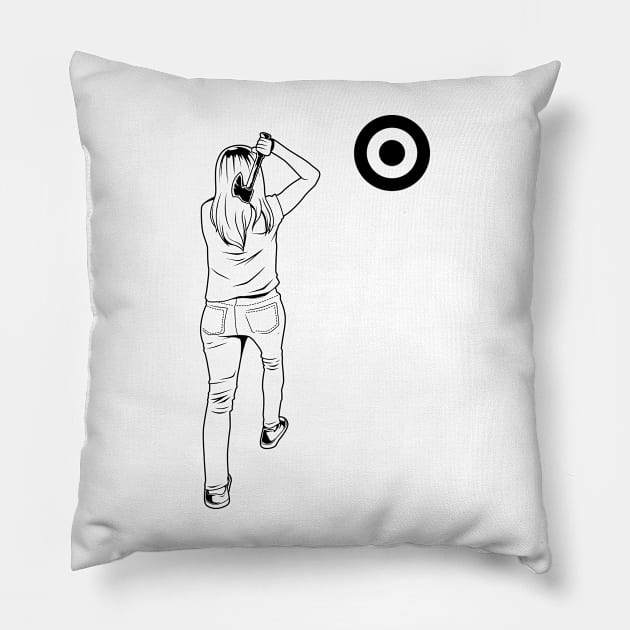 Woman throwing axe - axe throwing Pillow by Modern Medieval Design