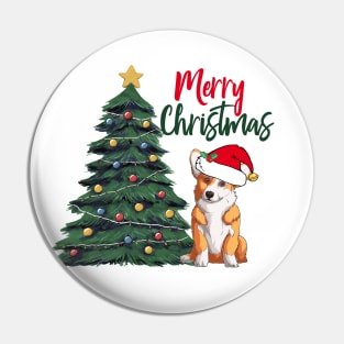 Merry Christmas Corgi in Santa Hat Pin