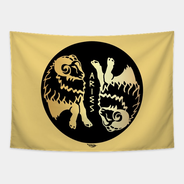 Aries Golden Zodiac Symbol Tapestry by FreeSpiritMeg