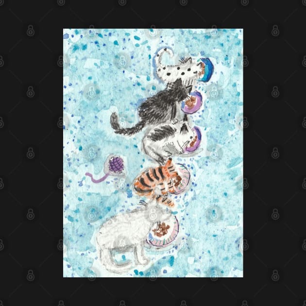 Dinner Time  kittens cat  watercolor painting by SamsArtworks