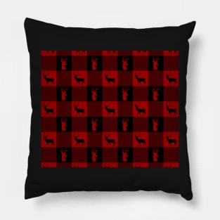 Red & Black Buffalo Plaid Reindeer Christmas Pillow