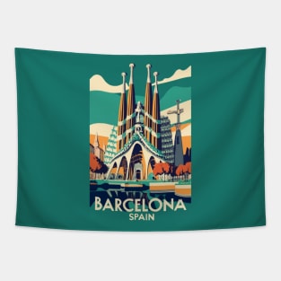 A Vintage Travel Art of Barcelona - Spain Tapestry