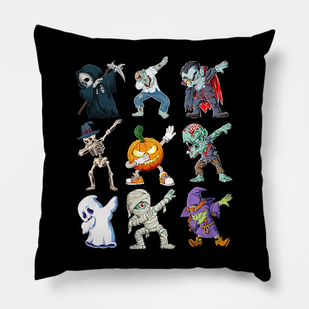 Kids Dab Pumpkin Skeleton Ghost Alien Zombie Halloween Pillow by peskyrubeus