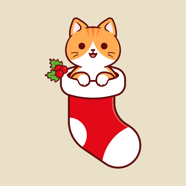 Cute Orange Tabby Cat Inside a Christmas Stocking by Gudland