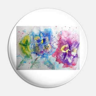 Red, Purple and Blue Pansy Watercolor Pin