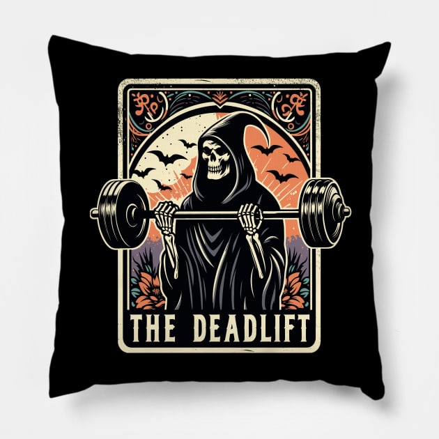 The Deadlift Death Tarot Card Grim Reaper Weight Training Workout Pillow by Nature Exposure