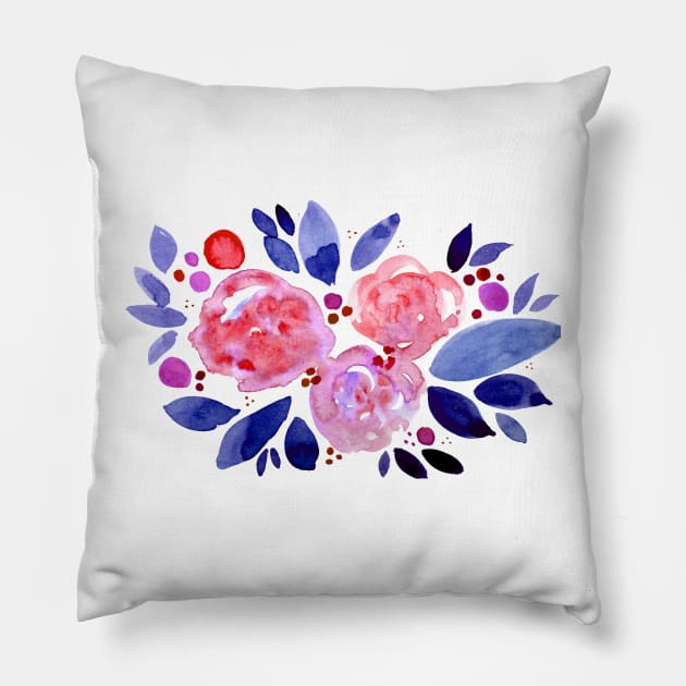 Watercolor flower bouquet - pink and blue Pillow by wackapacka