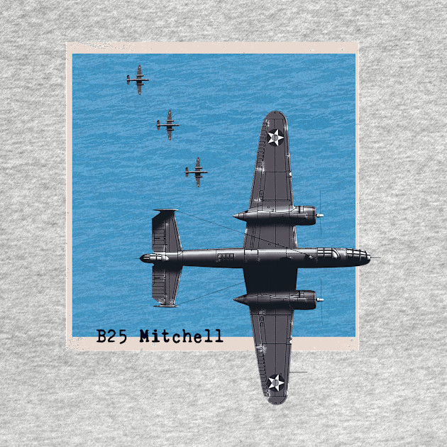 Disover B25 Mitchell WW2 bomber airplane over the ocean - B25 Mitchell Bomber - T-Shirt