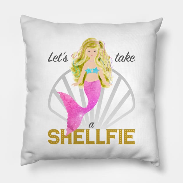 Mermaid: Let's take a shellfie (blonde) Pillow by oceanys