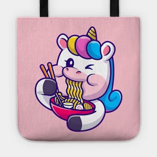 Cute Unicorn Eating Ramen Noodle Cartoon Tote