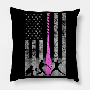 Pink Bat Baseball Flag Baseball Breast Cancer Awareness Pillow