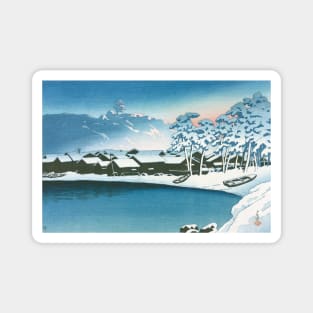 Dawn Snow at the Port of Ogi by Kawase Hasui Magnet