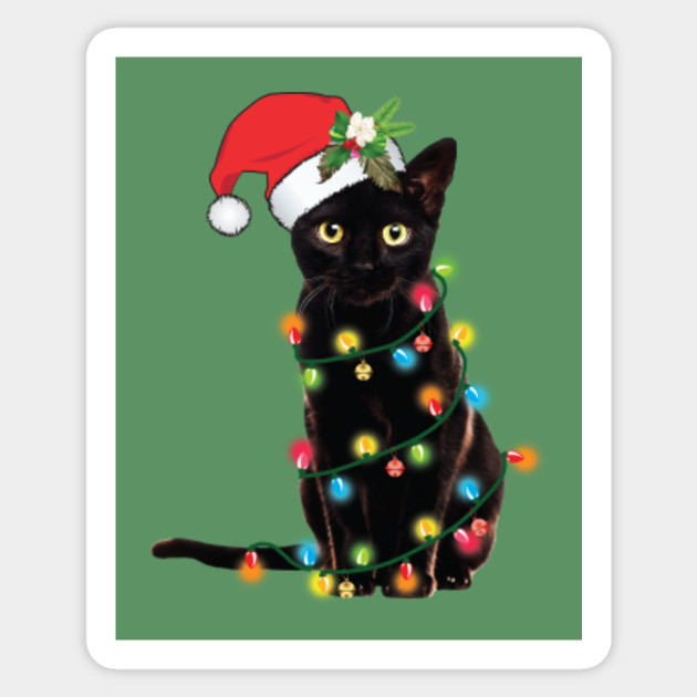 Santa Black Cat Tangled Up In Lights Christmas Santa Santa Cat