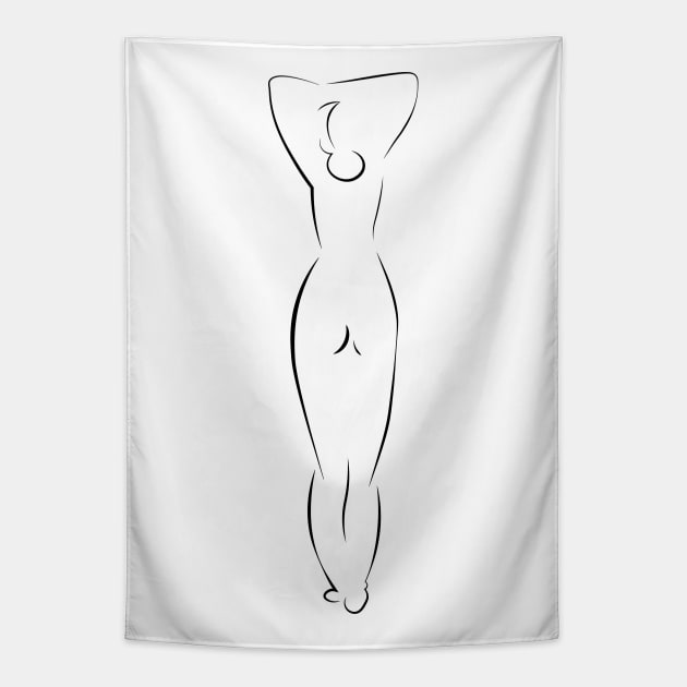 Woman One Line Drawing Nude Erotic nudity art Tapestry by GalleryArtField