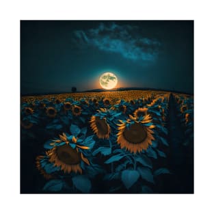 Sunflowers Moon Landscape T-Shirt