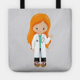 Doctor, Nurse, Stethoscope, Lab Coat, Orange Hair Tote