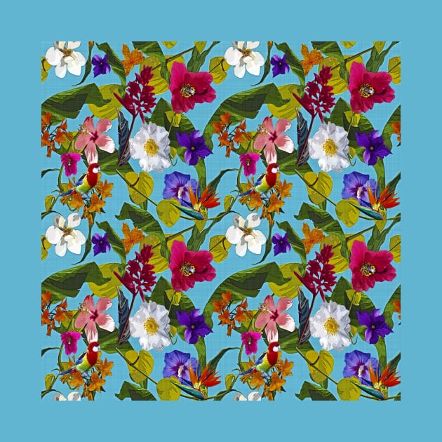 Tropical Flowers on Caribbean blue by My Petal Press